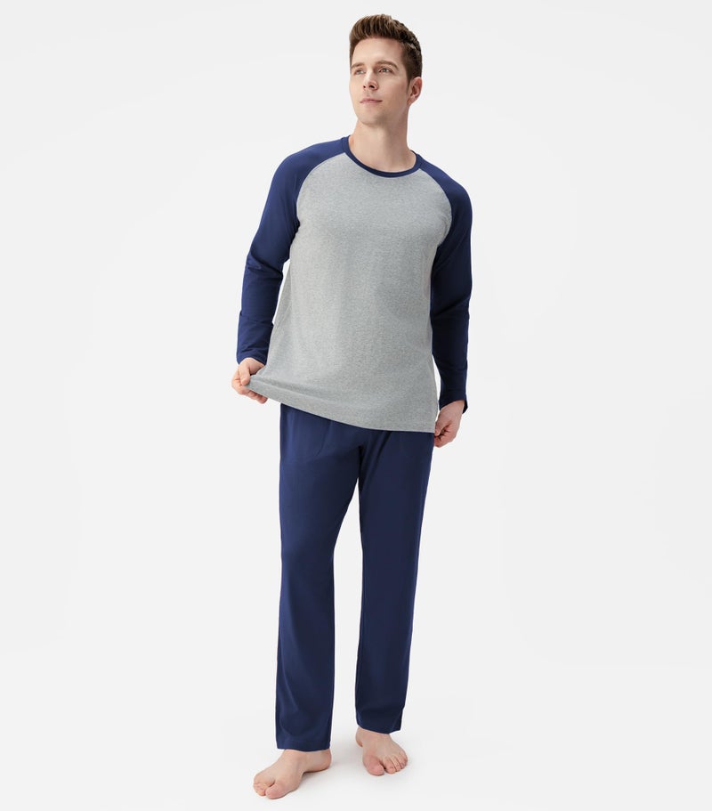 DAVID ARCHY Mens Pajamas Set - Soft Pj Sets for Men Long Sleeve Pajamas Men Cotton Mens Pjs Sets Loungewear with Pockets Navy Blue - Image 3